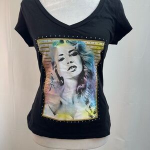 GBG Los Angeles Black V-Neck Tee with Colorful Graphic S